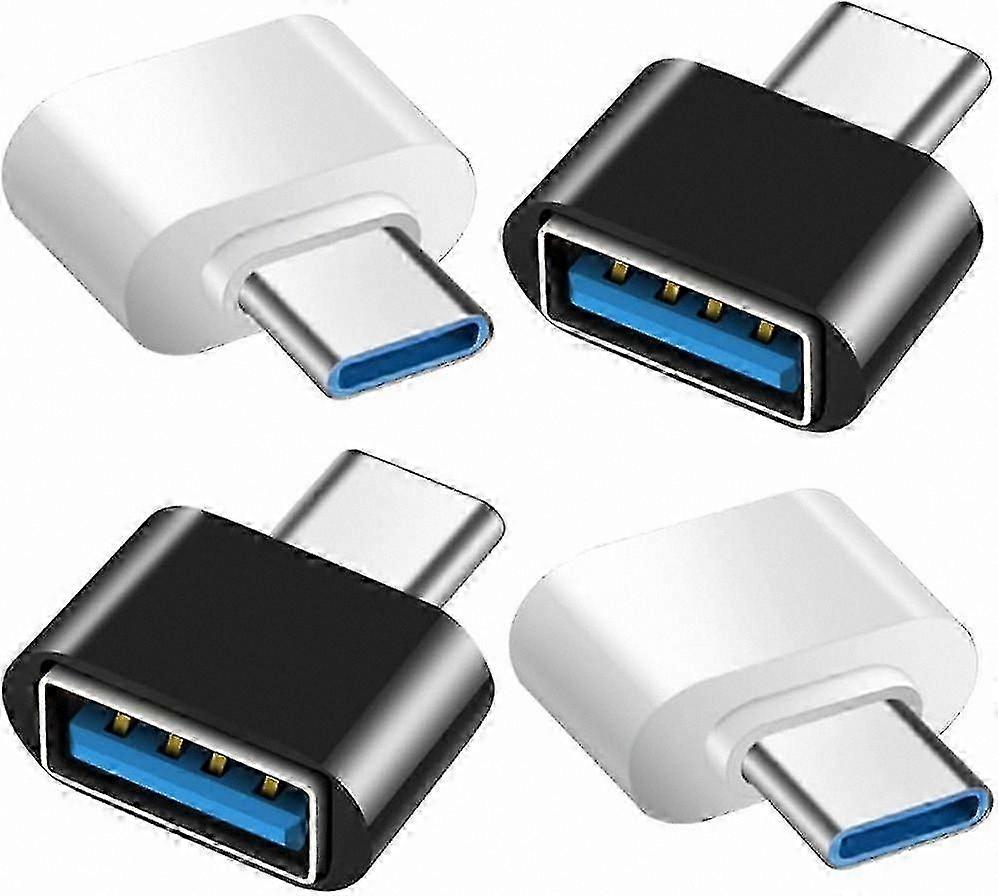 Adaptér USB C na USB 4 Balení, USB-C Samec na USB Samice OTG Adaptér, 2 Černá 2 Bílá