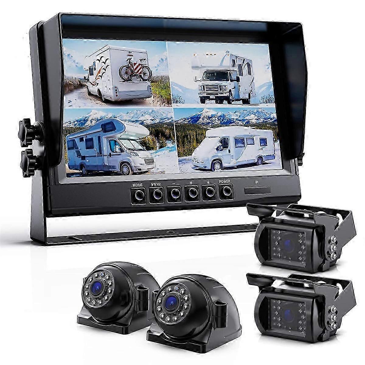 1080p Backup Camera System Kit, 9inch Hd Dvr Monitor With Reverse/side View Camera For Rv Truck/semi