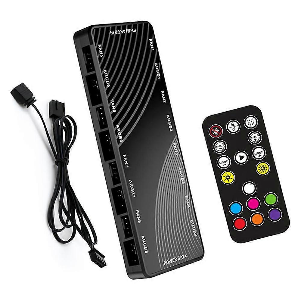 ARGB Controller for Case Fans, Remote-Controlled ARGB Synchronized Hub, 5V 3-Pin & PWM 4-Pin Connector Compatibility