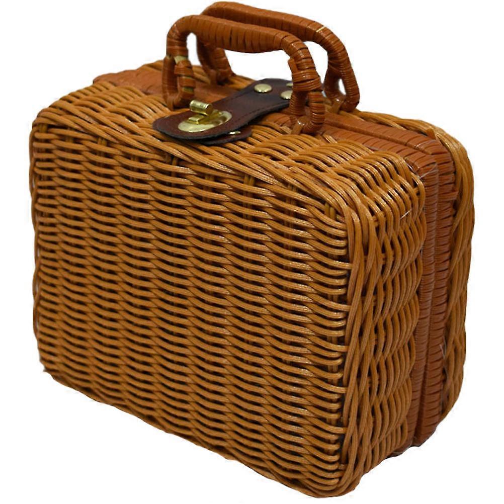 Woven Makeup Organizer in Brown Imitation Rattan for Storage Simple Design Portable with Large Capacity