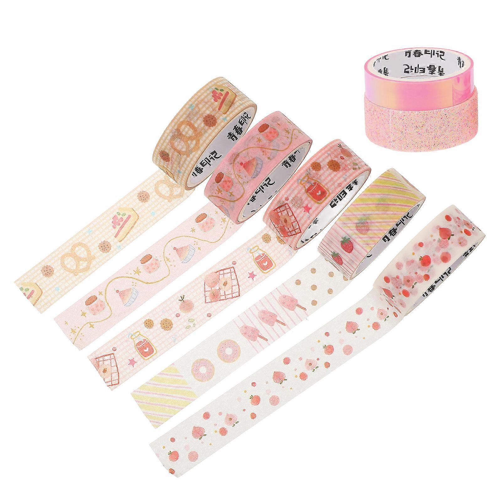 Cute Washi Tape Set 7 Rolls Adhesive Tapes For Diaries Assorted Color Lightweight Design Perfect For Crafting