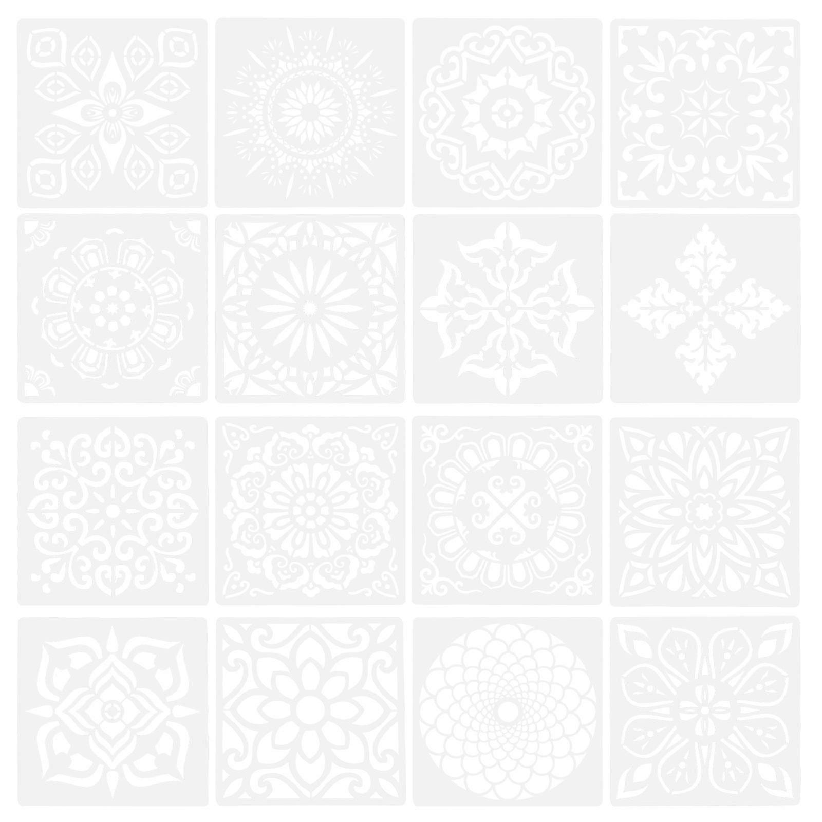 Durable 16 Sheet Mandala Stencil Set for DIY Painting – Reusable Plastic Templates for Crafting Wall Art and Home Decor Flower Designs