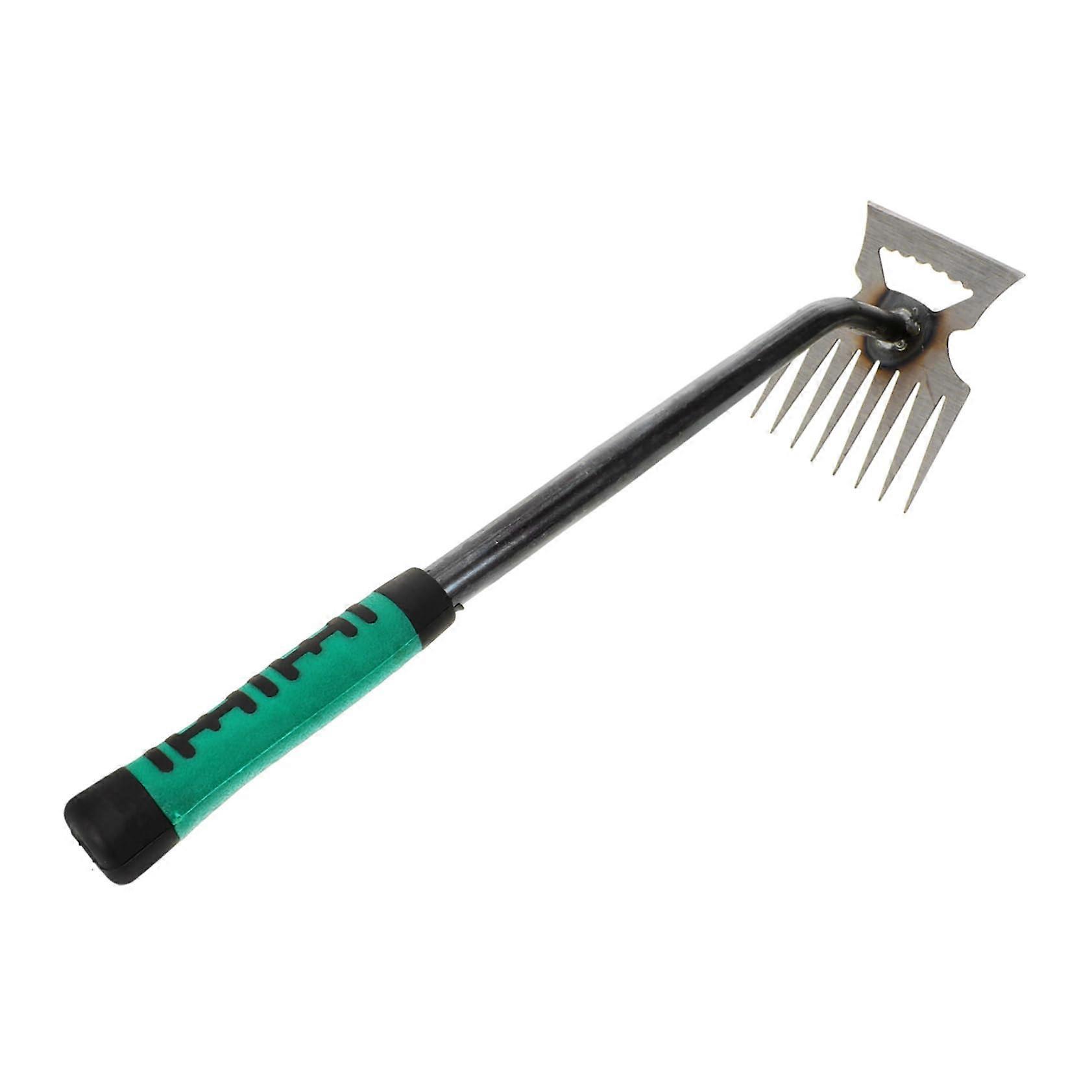 Manual garden rake multifunctional weeding tool with ergonomic handle for removing weeds and roots in the garden