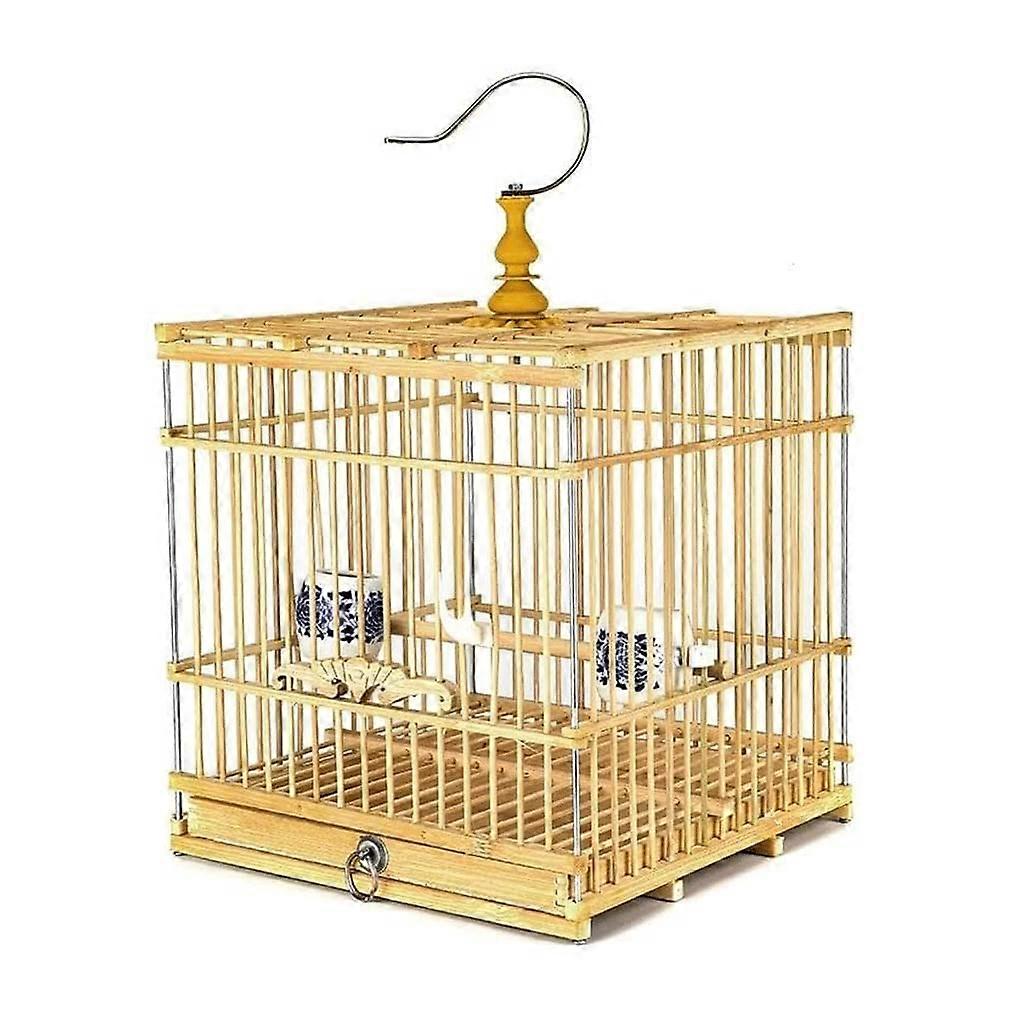 Solid Bamboo Bird Cage Portable Household Bird Cage Vintage Square Large Bird Carrier Retro Bird House Large Decoration for Home (Square D)
