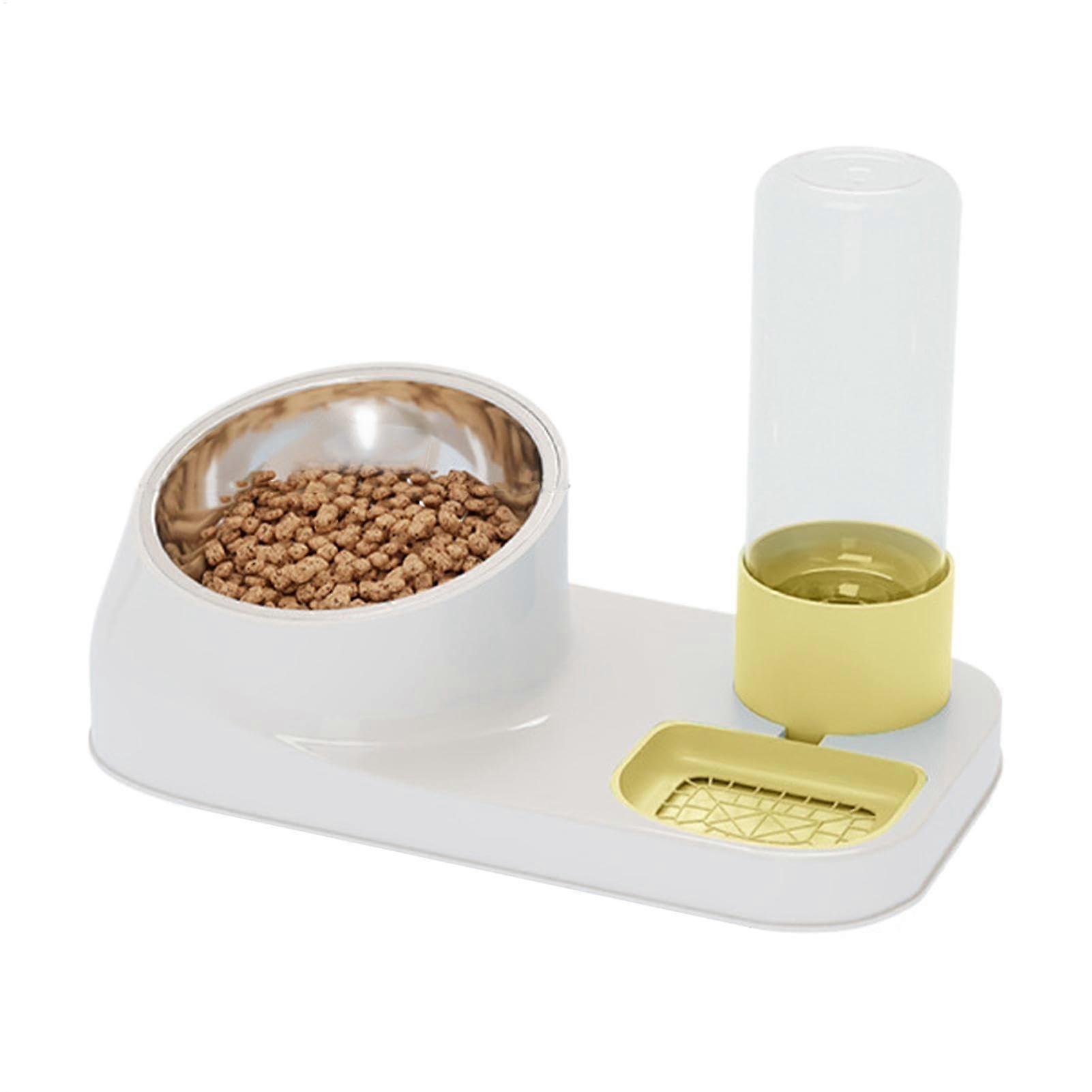 Pet Feeder Bowl with Water Dispenser, Stainless Steel Cat Feeder for Small and Medium Pets, Non-Slip Dry Food 11.81x6.69x8.27 Inches, Yellow