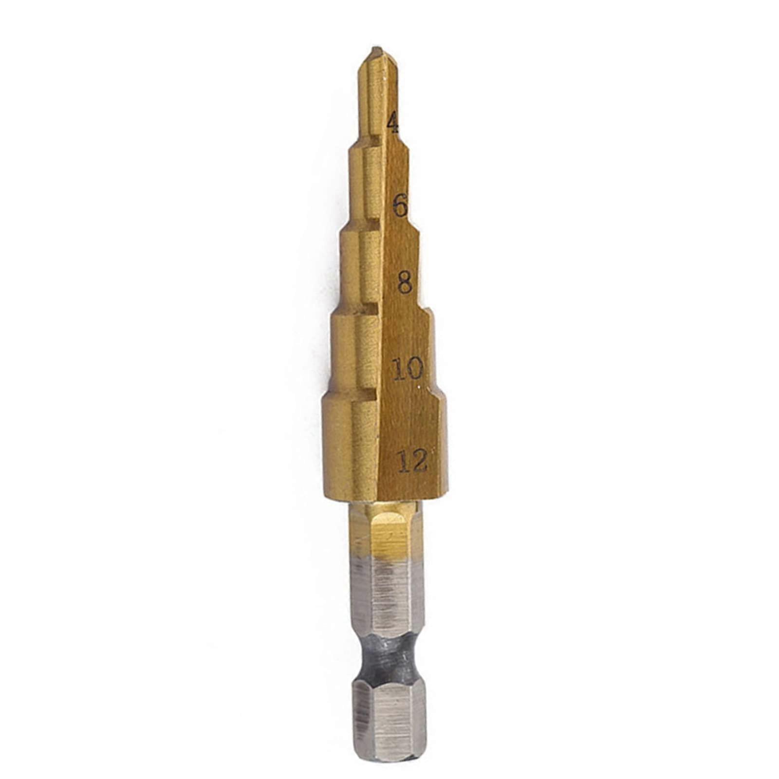 HSS Hexagon Core Drill Set 4-32mm Titanium Coated Metal Step Drill Bit for Woodworking Gold 4-12 Size