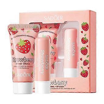 Strawberry Hand Cream & Lip Balm Set - Nourishing Moisturiser Gift Set for Dry Hands & Chapped Lips 