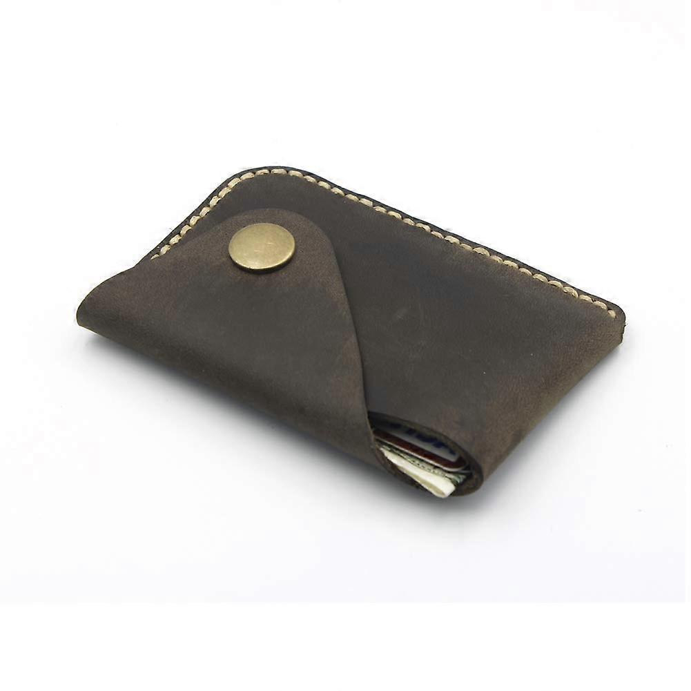 Genuine Leather Card Holder with Snap Button - Ultra-Slim Mini