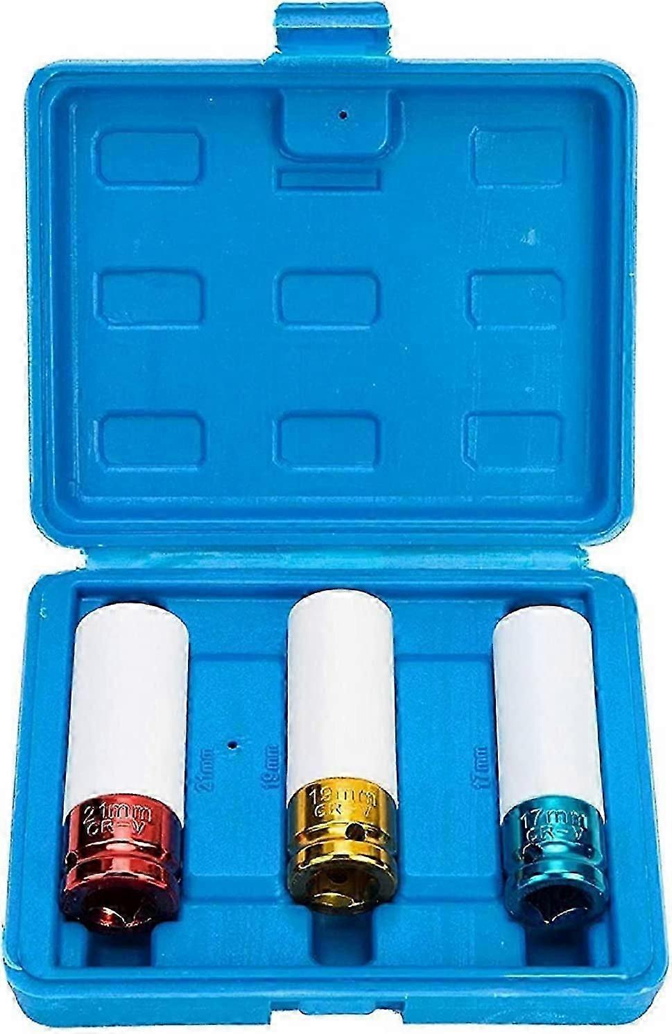 1/2-Inch Drive Metric Extra Thin Wall Deep Wheel Protector Impact Socket Set, 3 Size, 17, 19, 21 mm