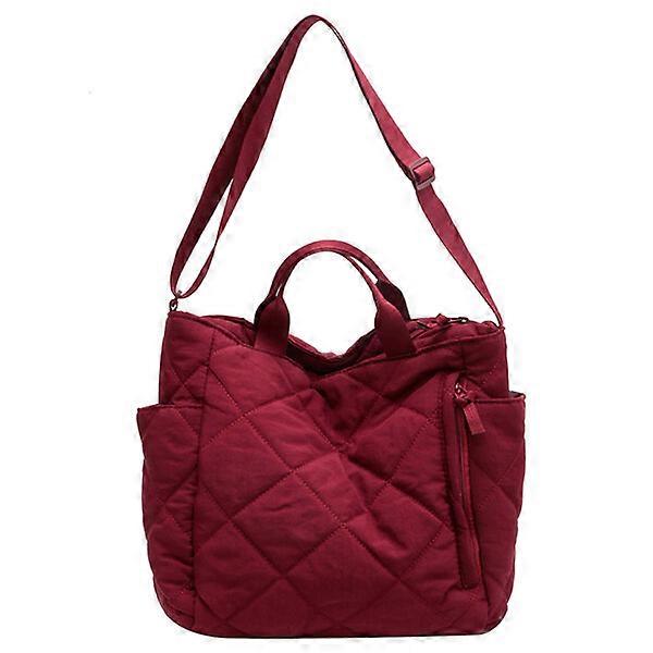 Wine red canvas shoulder bag, 30*12*28cm, multi-pocket and large capacity