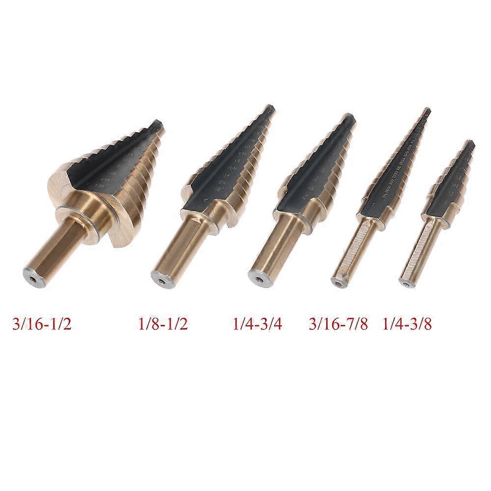 5pcs High Speed Steel 4241 Step Drill Bit Set Kit Round Shank Pagoda T-wist Drills Drilling Tool with Storage Box for Workpiece Portable