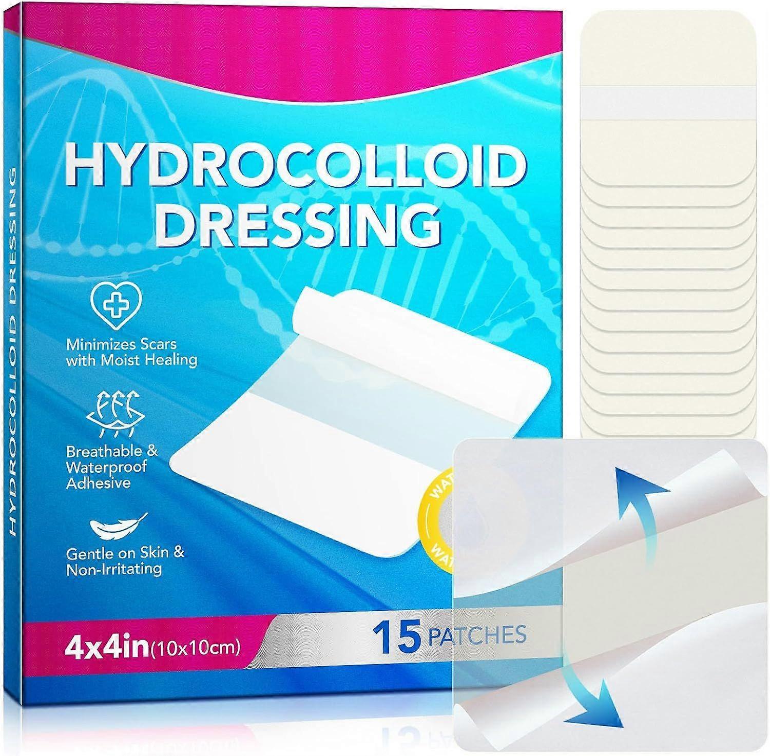 Hydrocolloid Wound Dressing 15 Pack - Hydrocolloid Dressing 4"x4" Fast Healing - Sterile and Waterproof- Large Adhesive Wound Dressing
