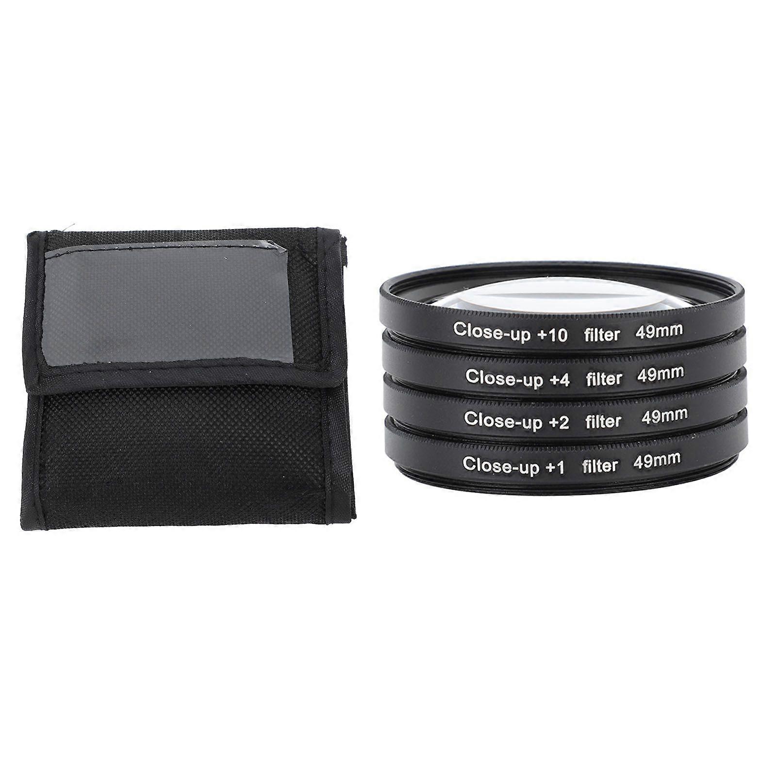 Close Up Filter Kit 4 in 1 +1 +2 +4 +10 Macro Lens Filter Optical Glass with Storage Pouch Camera Filter for Digital Camera Photo 49mm