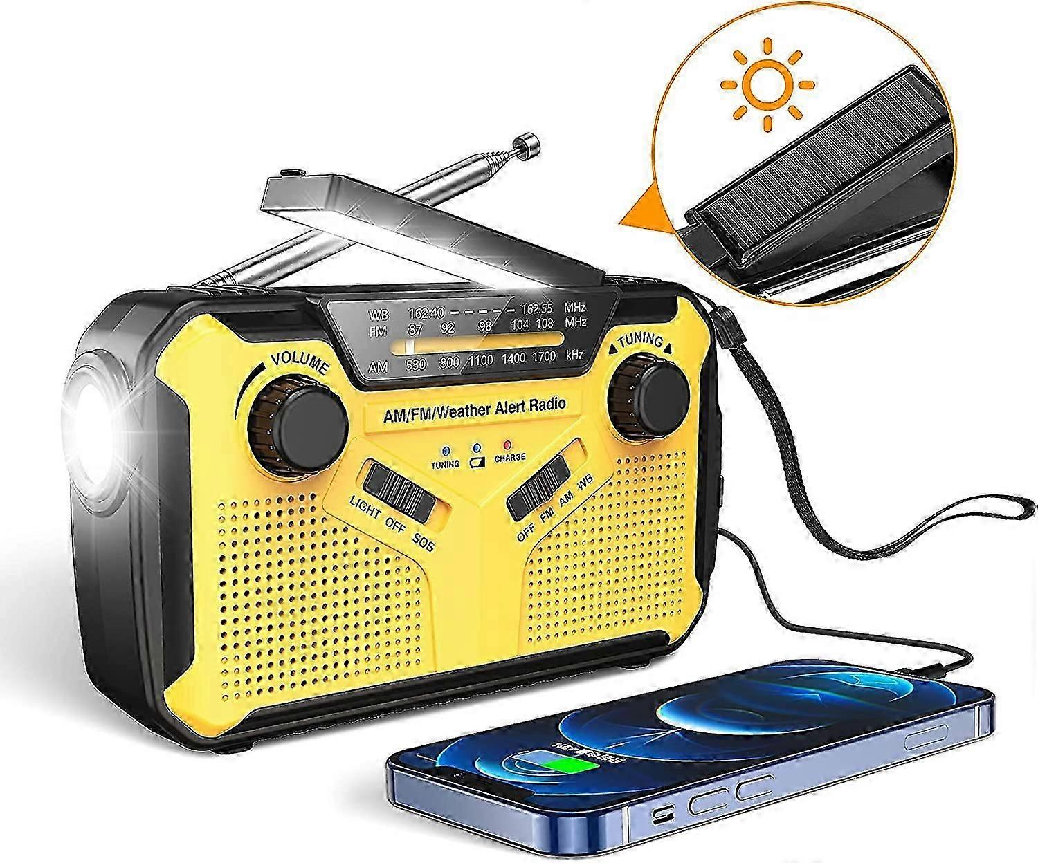 Portable Solar Hand Crank Radio with LED Flashlight