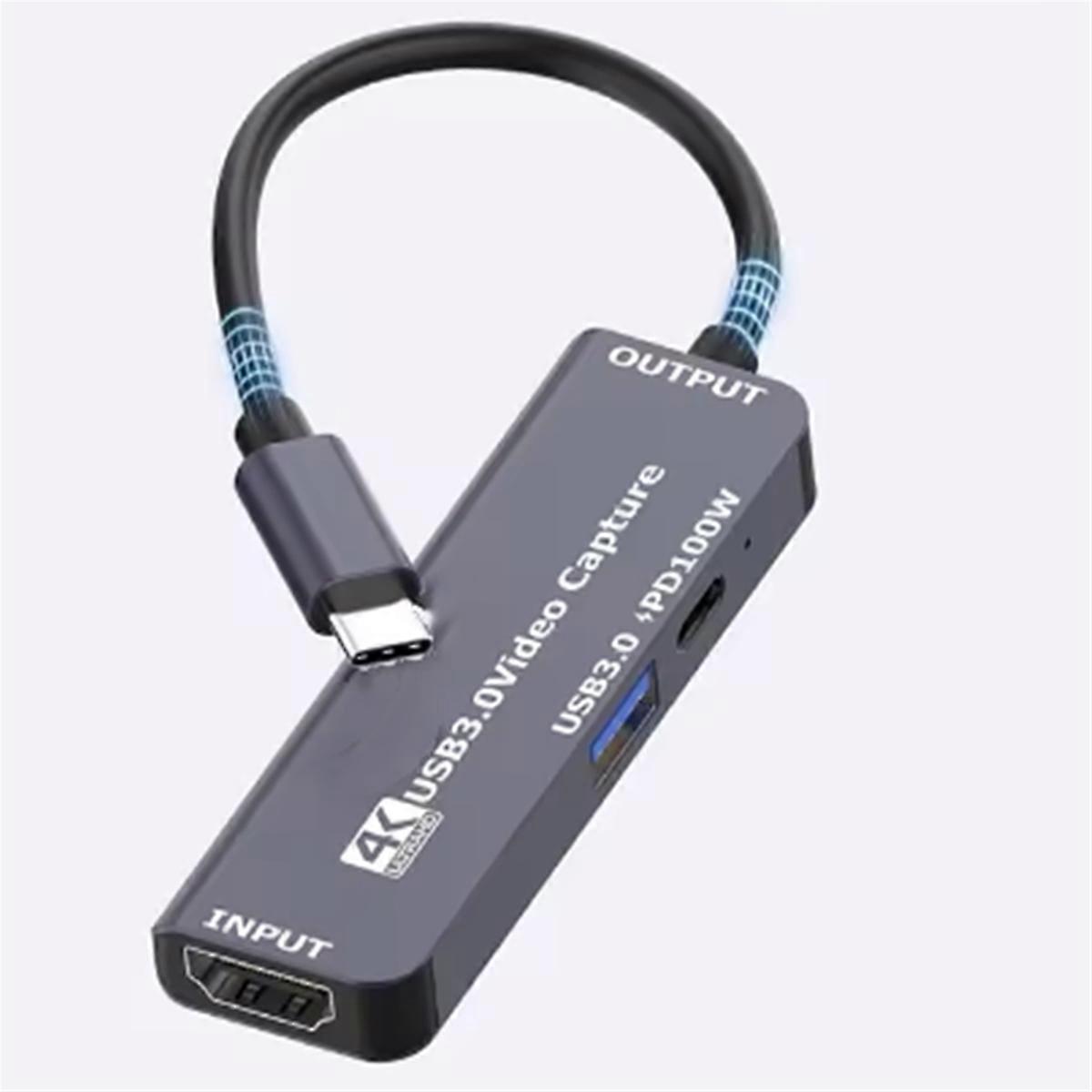 USB 3.0 Video Capture Card with 100W PD for 3 to USB/Type-C Gaming Live Streaming Video Recorder