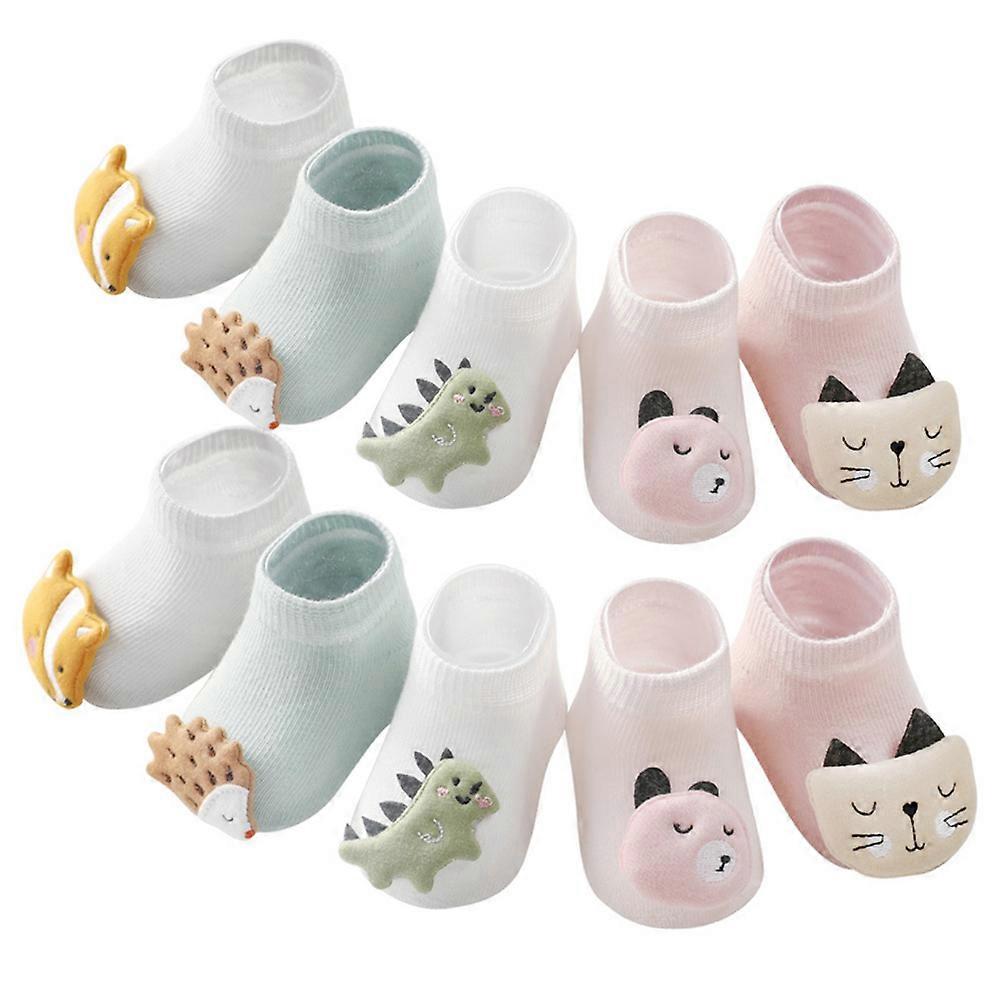 Breathable Cartoon Socks For Kids Toddler Daily Wear Size S Assorted Color Non-slip 5Set