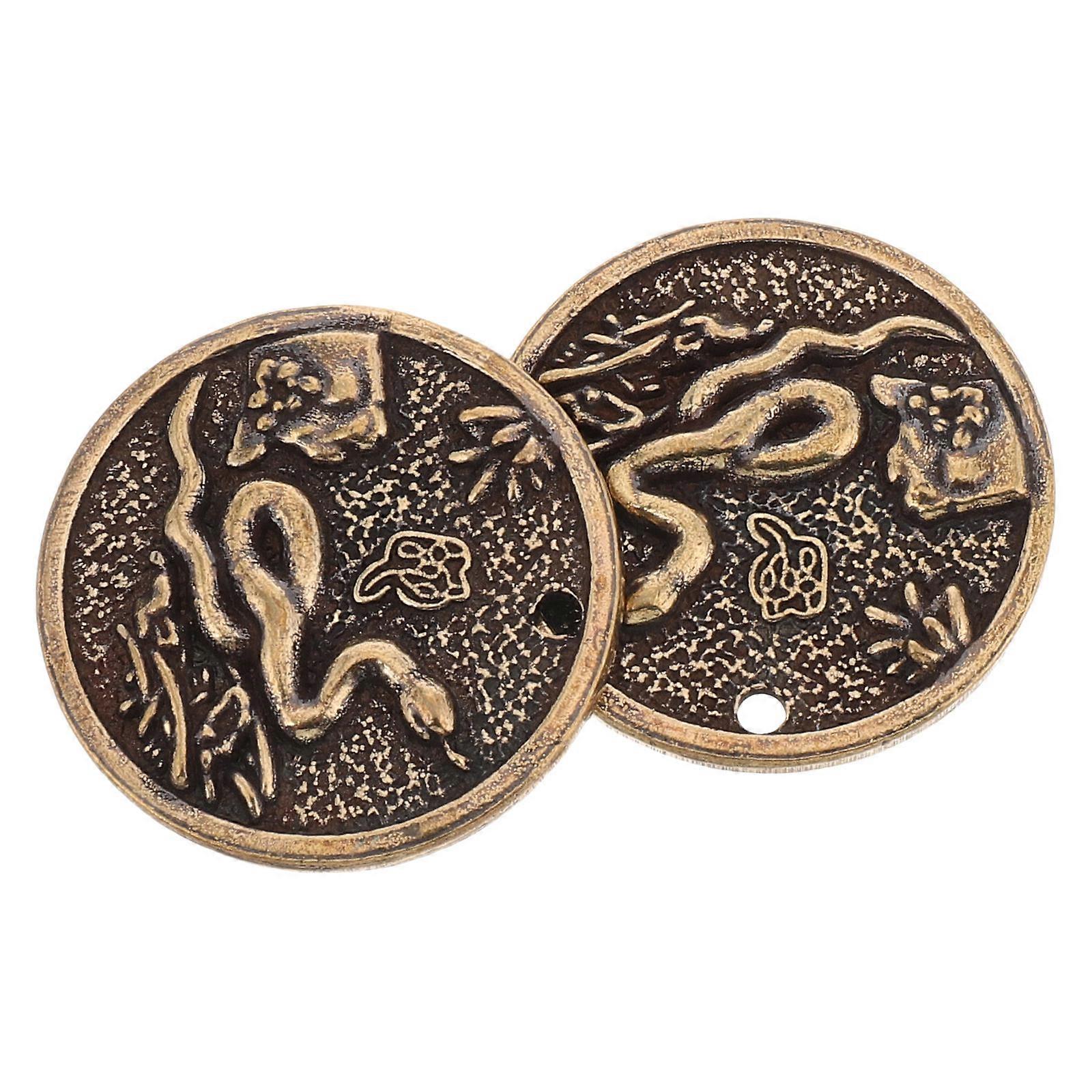 Golden Brass Snake Zodiac Keychain for Decor Durable Feng Shui Coin Charm Pendant 2 Pieces