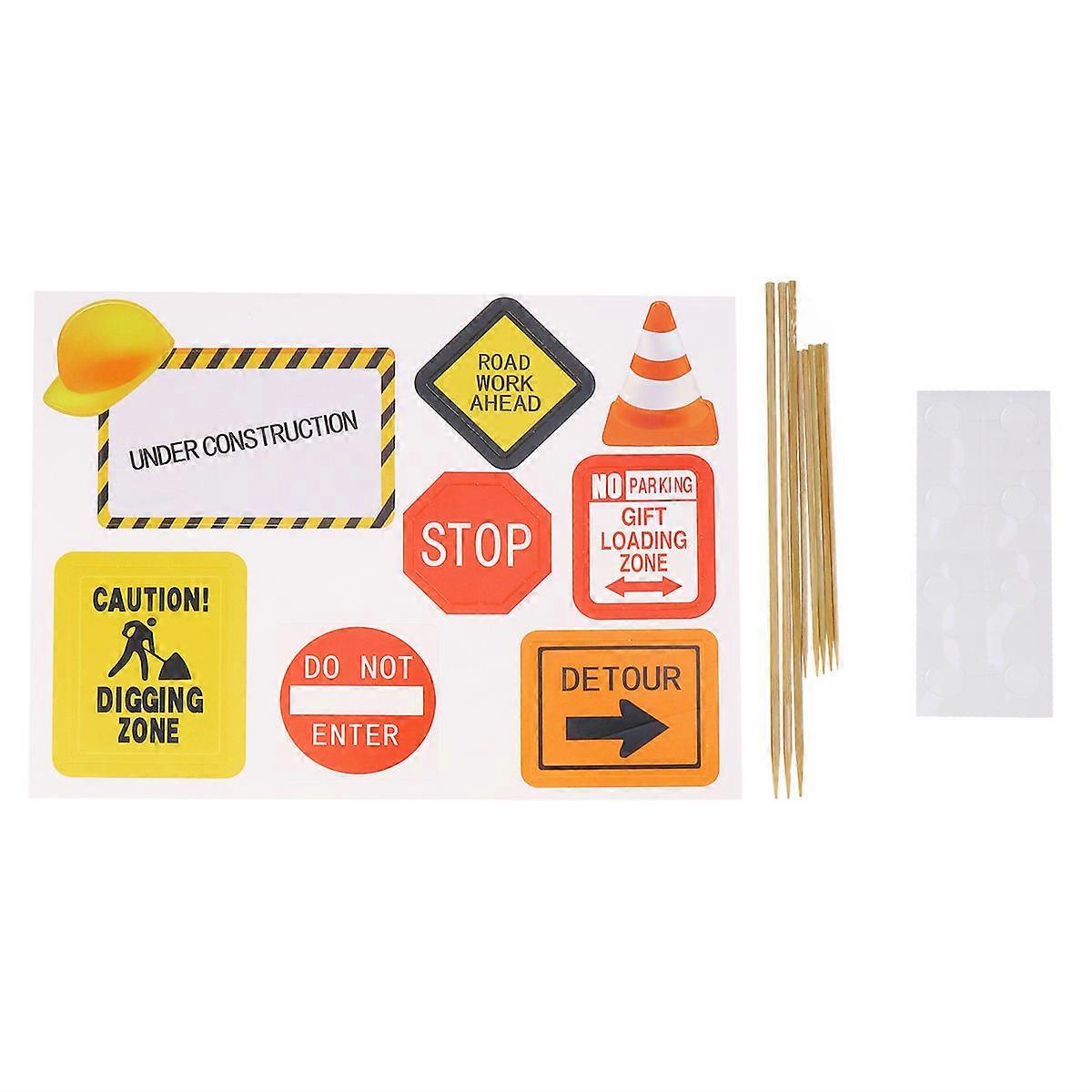Birthday Cake Toppers Road Sign Picks for Decoration 24pcs Paper