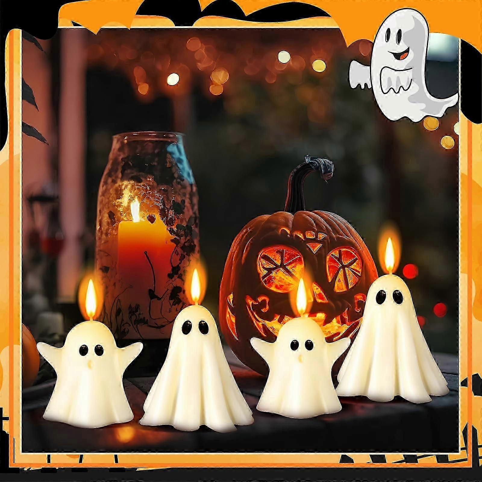 6PCS Halloween Large Ghost Candles White Spooky Ghost Classical Style cs
