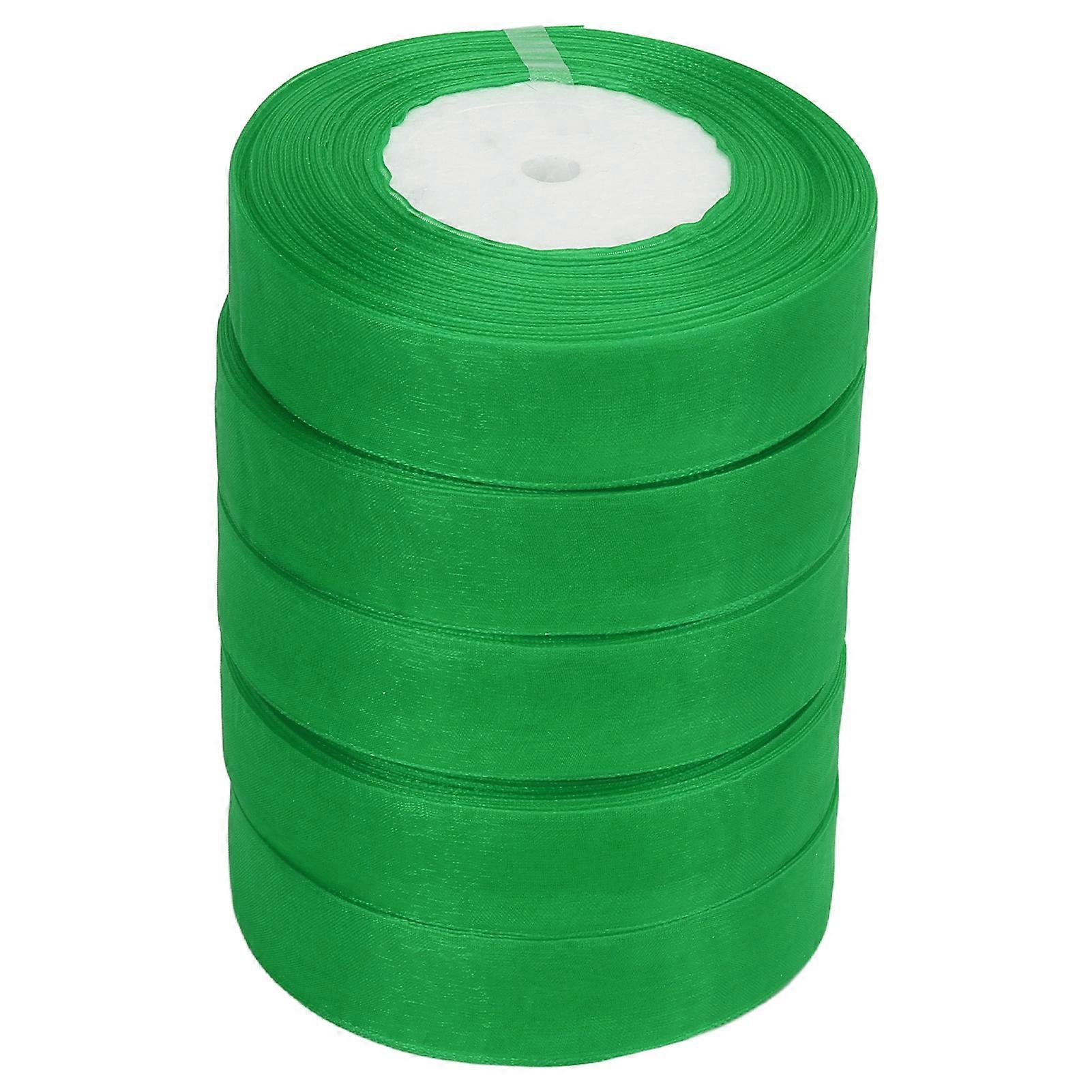 5 Rolls Green Glitter Ribbon 245 Yards 2.5cm Polyester Gift Wrap