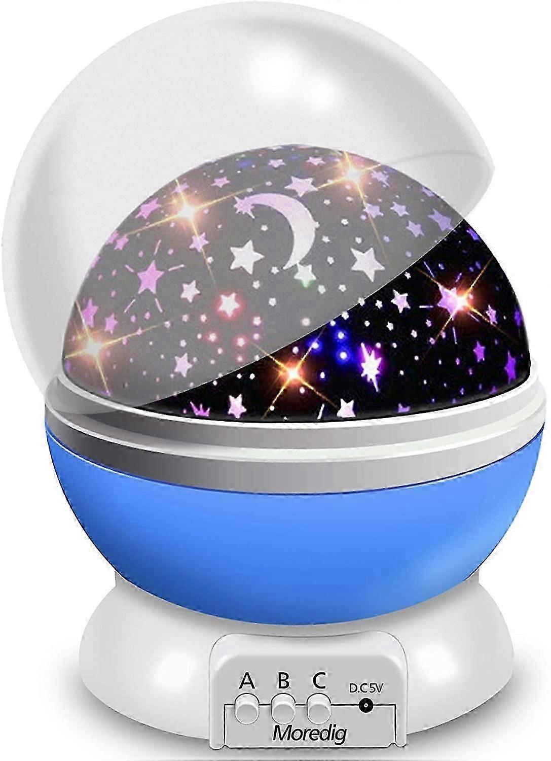 Children'S Night Light Romantic 360 Rotation Projector Lamp Star Baby Night Light Bedside Mood Lamps (4 Led 8 Lighting Modes 2 Charging Modes)-Blue