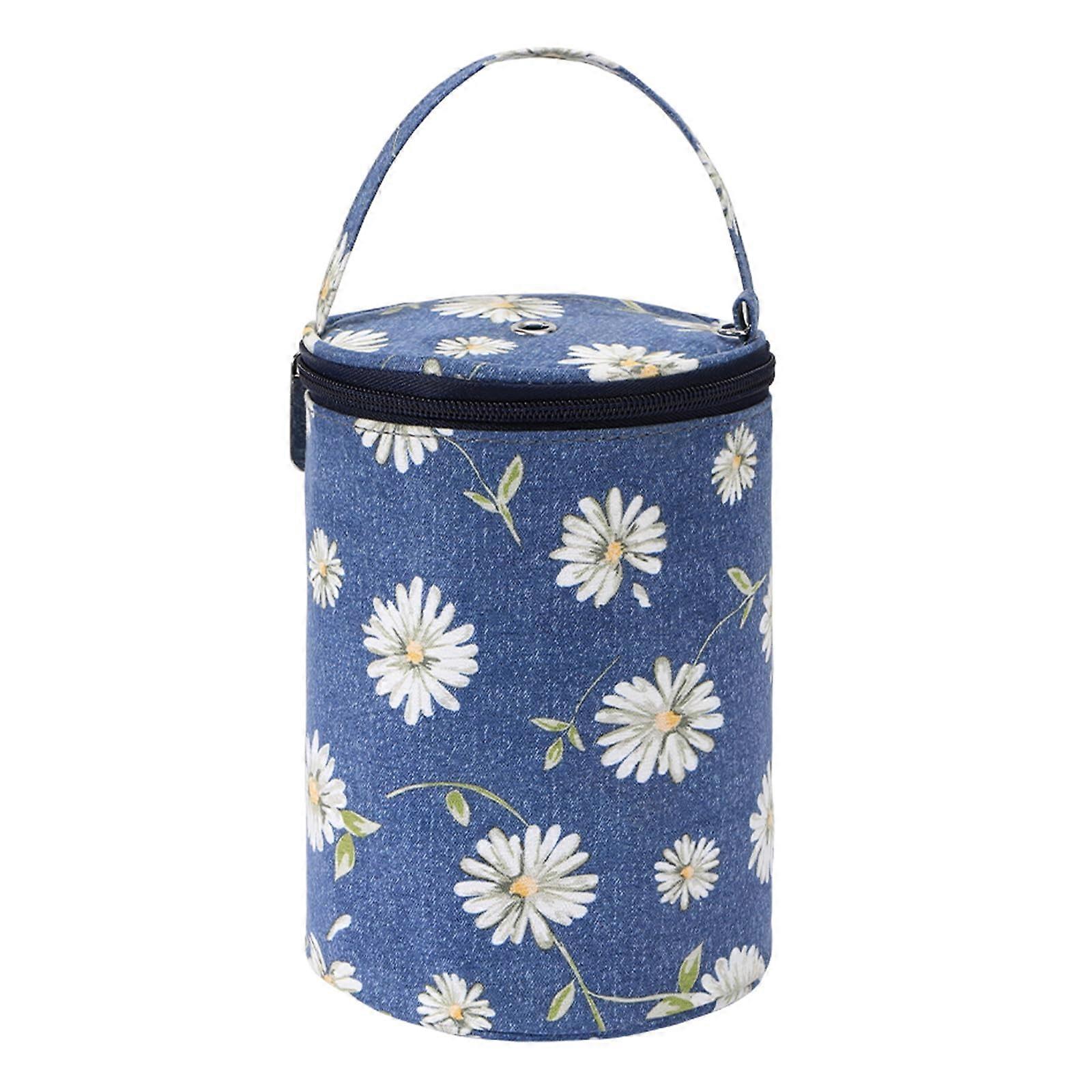 Wool Holder Small Knitting Tote, Yarn Storage Basket, Travel Bag, Daisy Pattern, Portable Wool Organizer