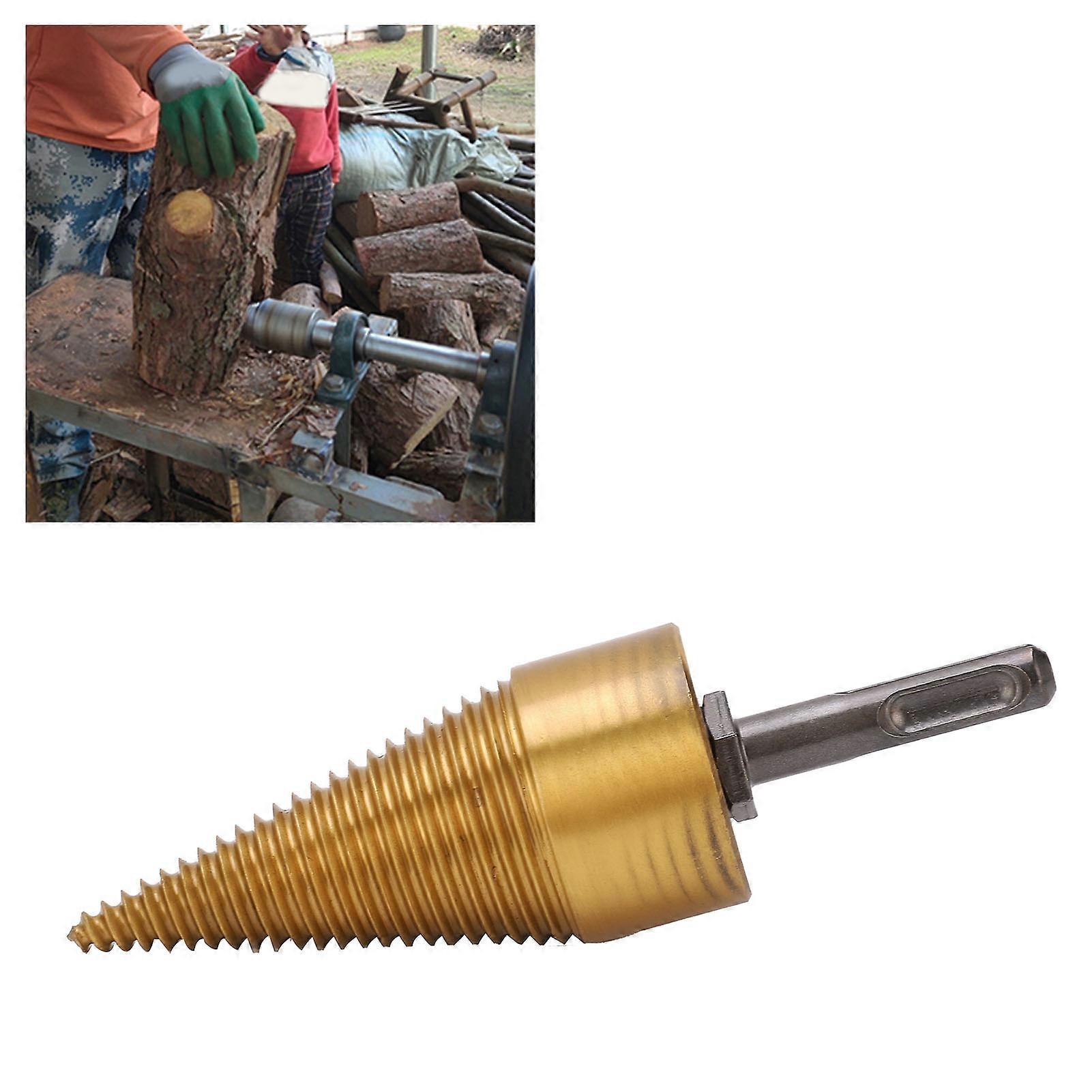 Twist Firewood Splitter Wood Cone Punch Drill Bit Round Shank TiPlating Split Tool 42mm L