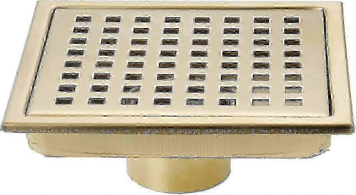 Square Shower Floor Drain Brushed Gold 6 Inch, Grille With Removable Cover, Sus304 Stainless Steel Brushed Gold_ZKD22