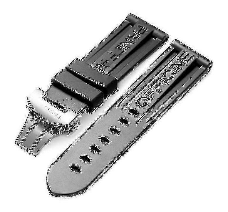 Black Rubber Watch Band with Butterfly Buckle for Panerai Strap Replacement