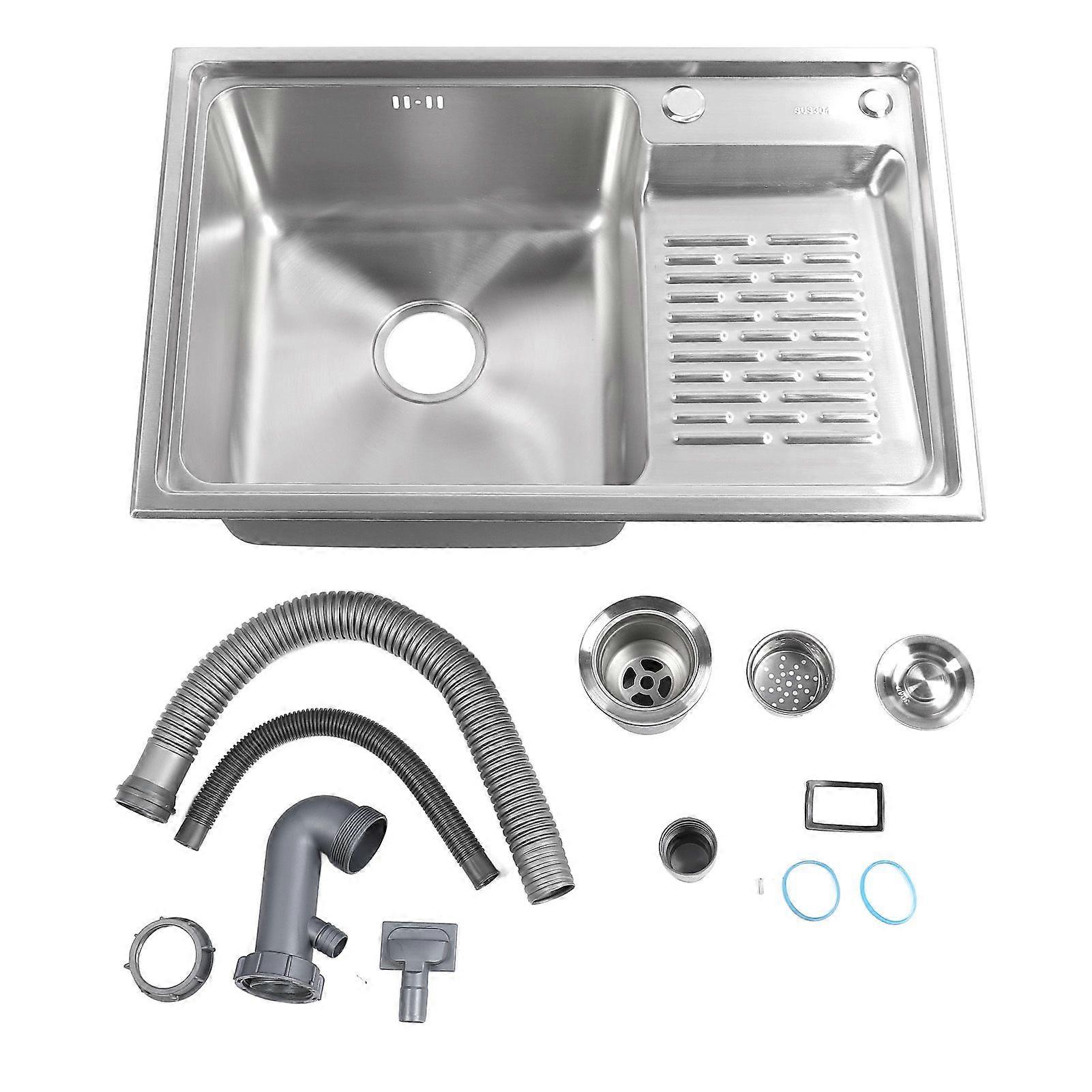 Top Mount Sink 304 Stainless Steel Drop In Sink Single Bowl Basin with Washboard Laundry Utility Sink for Laundry Room