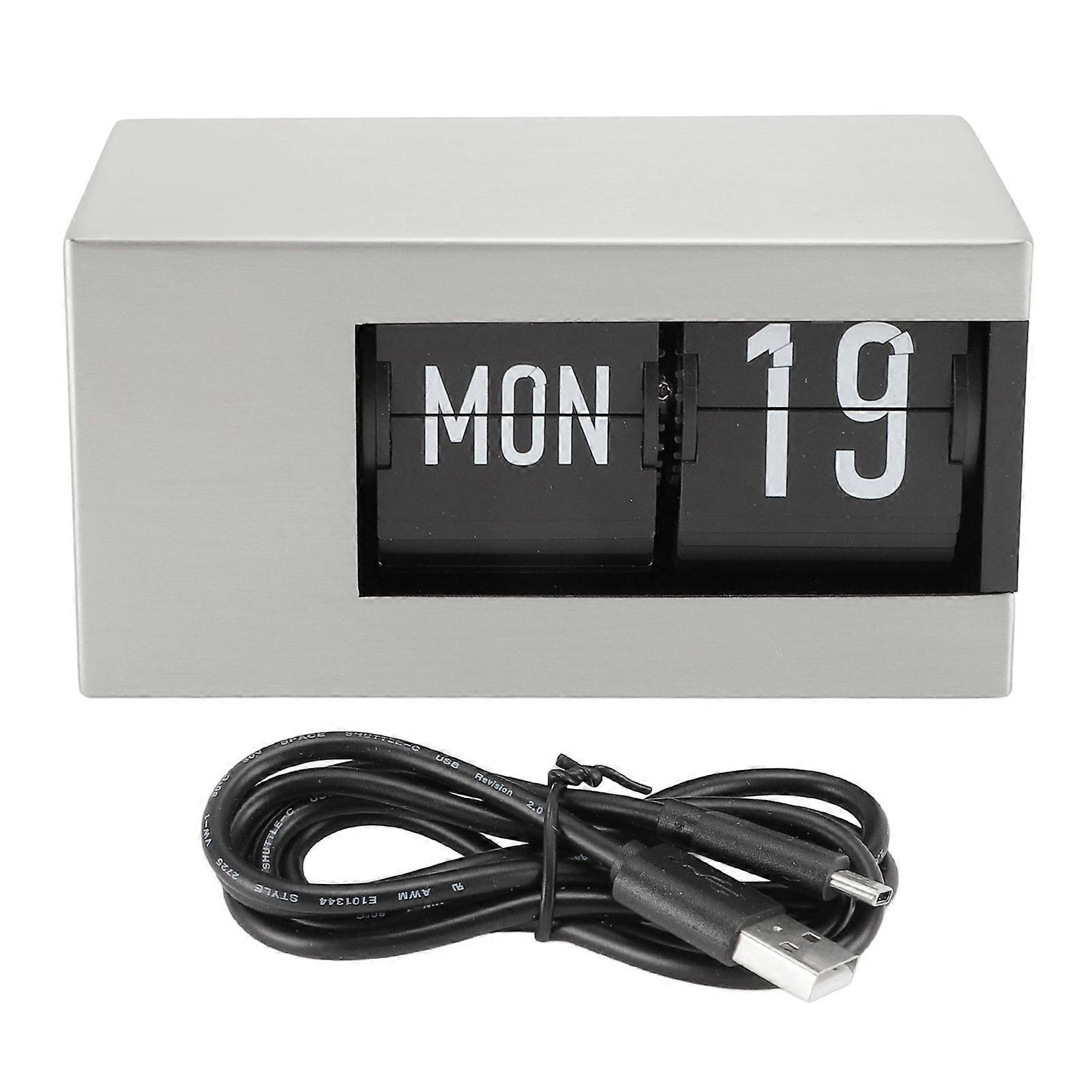 Calendar Flip Clock Elegant Fashion Multipurpose Desk Decorative Digital Flip Down Clock for Home Room Office Silver