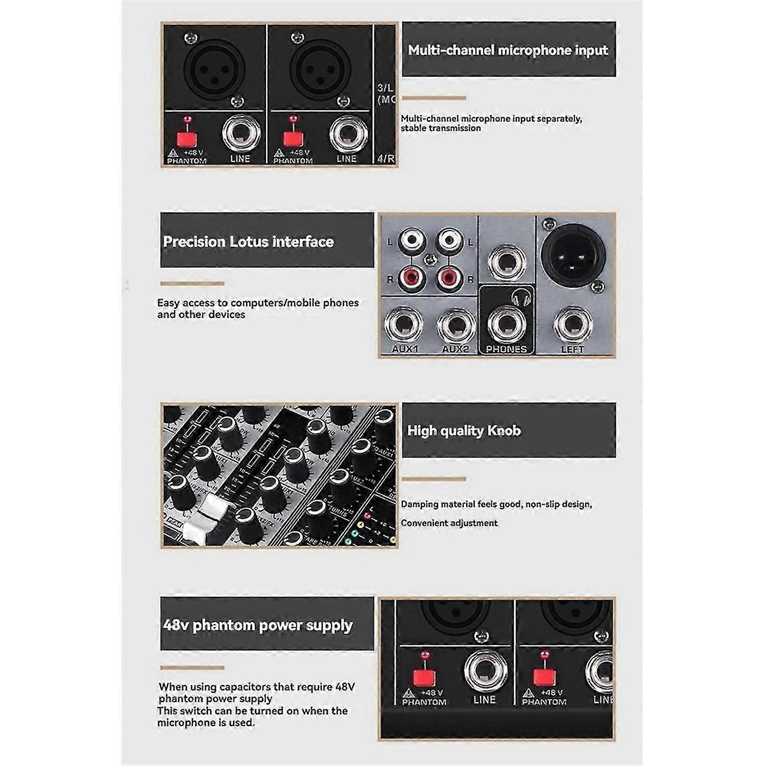 4 Channel Bluetooth Audio Mixer Sound Mixing Console Audio Interface USB Sound Card for Studio Stage