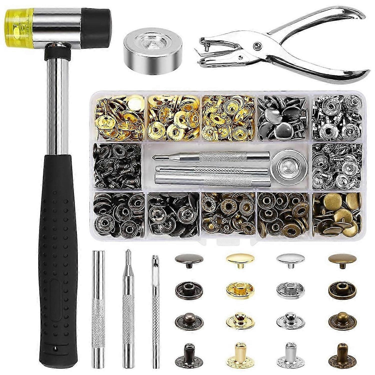 120 Sets Snap Buttons Kit for Leather, 12mm Heavy Duty Snap FastenersPress Stud Cap with Tools, for