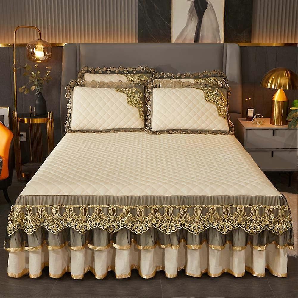 3Piece Bedding Set Ruffled Bed Skirt Elastic Bed Cover Comforter Set for King Size and Queen Size 180x200 cm 71x79 in