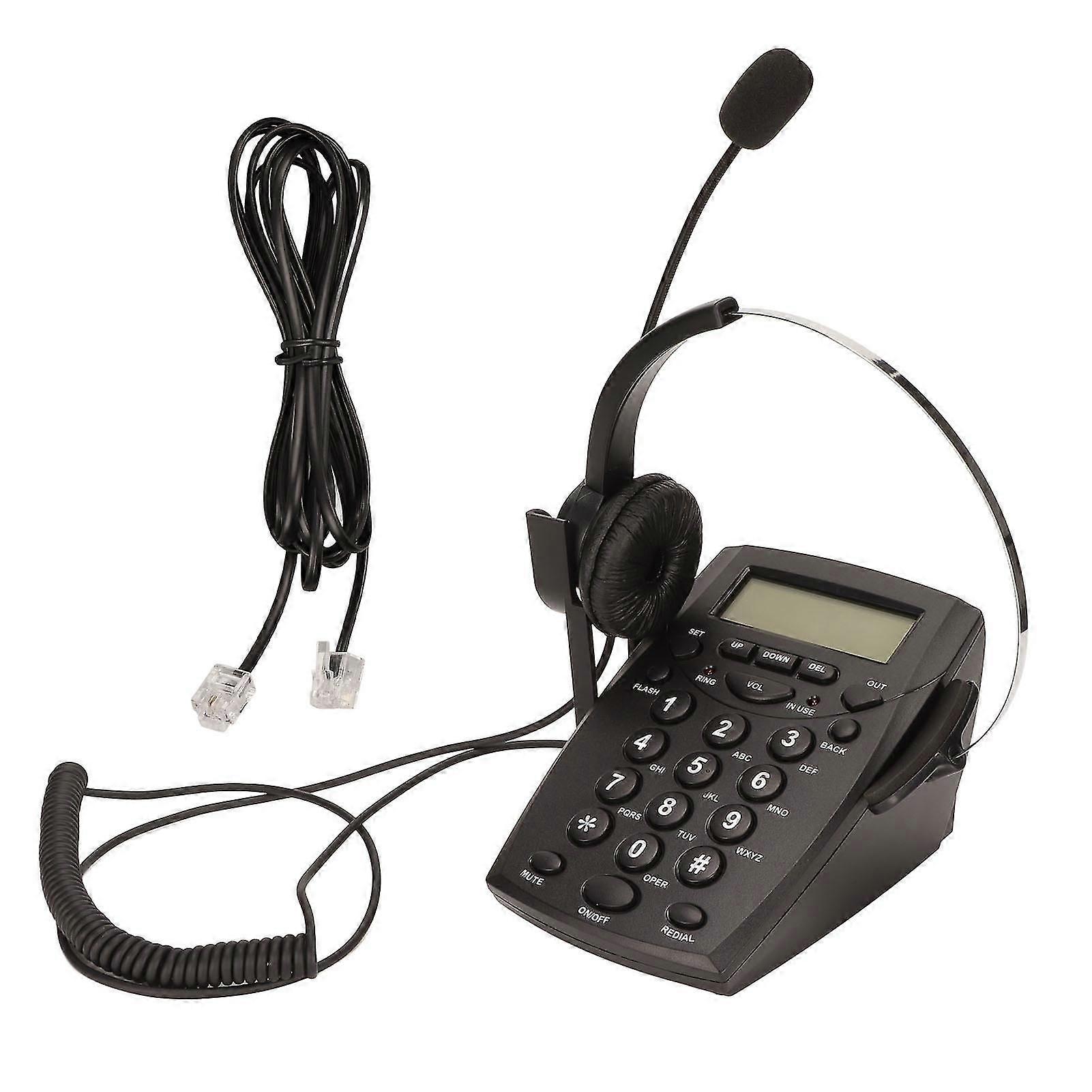 Corded phone with headset, noise-reducing FSK DTMF caller ID, keypad landline phone with headphones for call center, office
