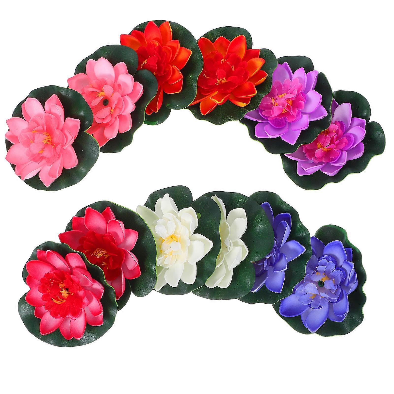 Aquarium Water Lily Fake 48Pcs Lifelike Floating Flowers Assorted Color Garden Pool Decoration with Lily Pads