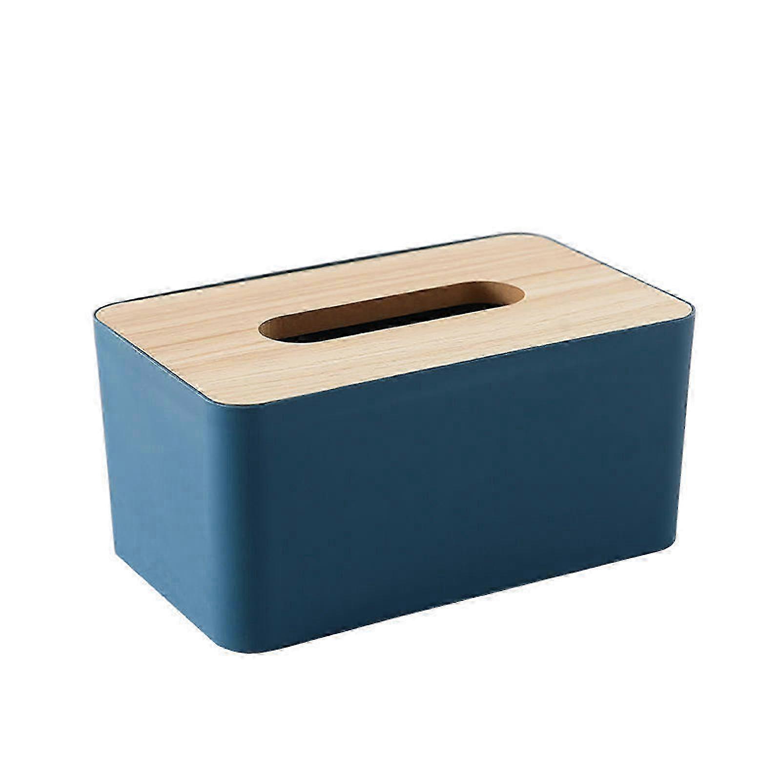 Tissue Box Holder, Modern, Minimalist, and Durable Wooden Tissue Box, Rectangular--Blue