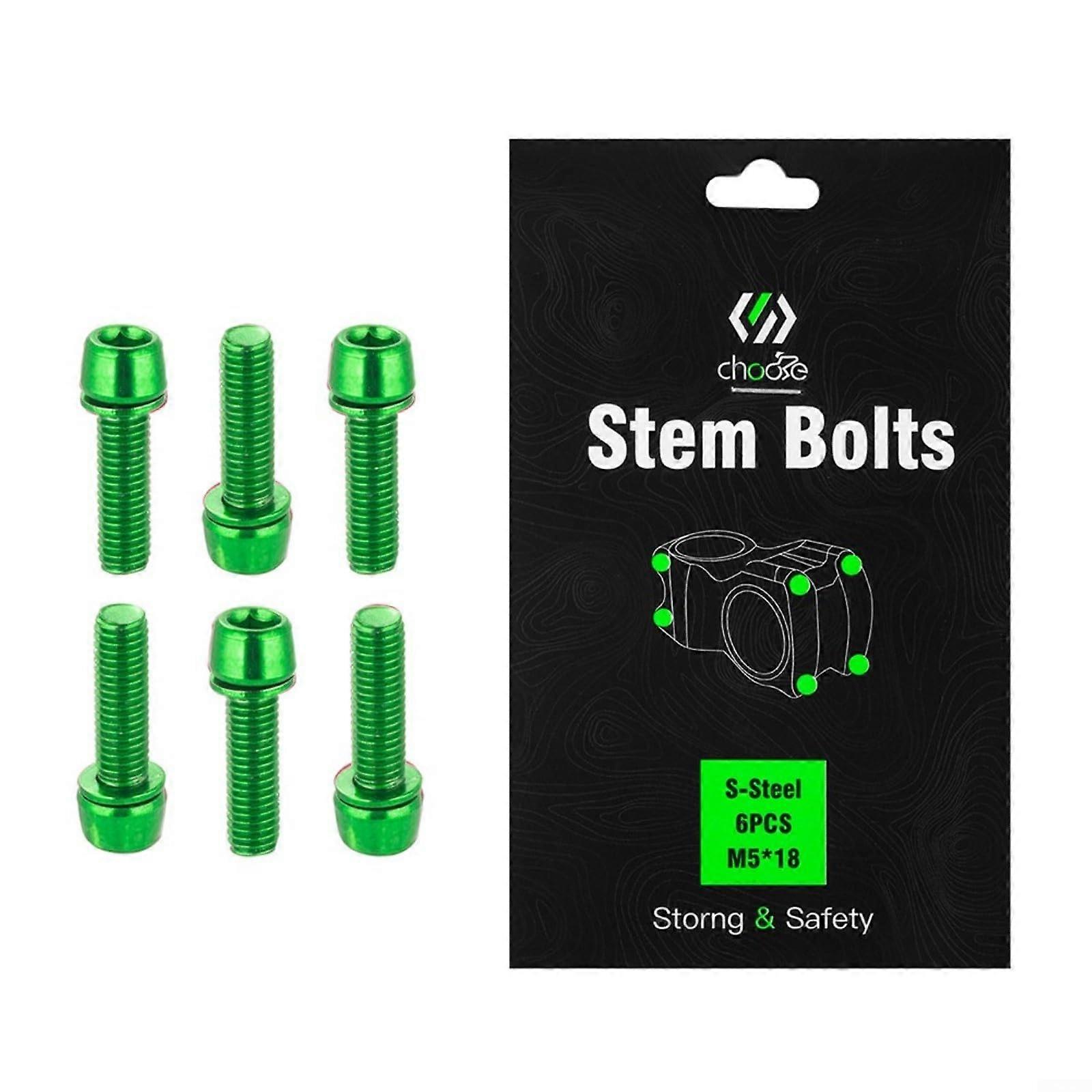 M5*18 Alloy Bolt Set 6 Pieces Designed To Fit Handlebar Stem And Shifter Screw Applications Green
