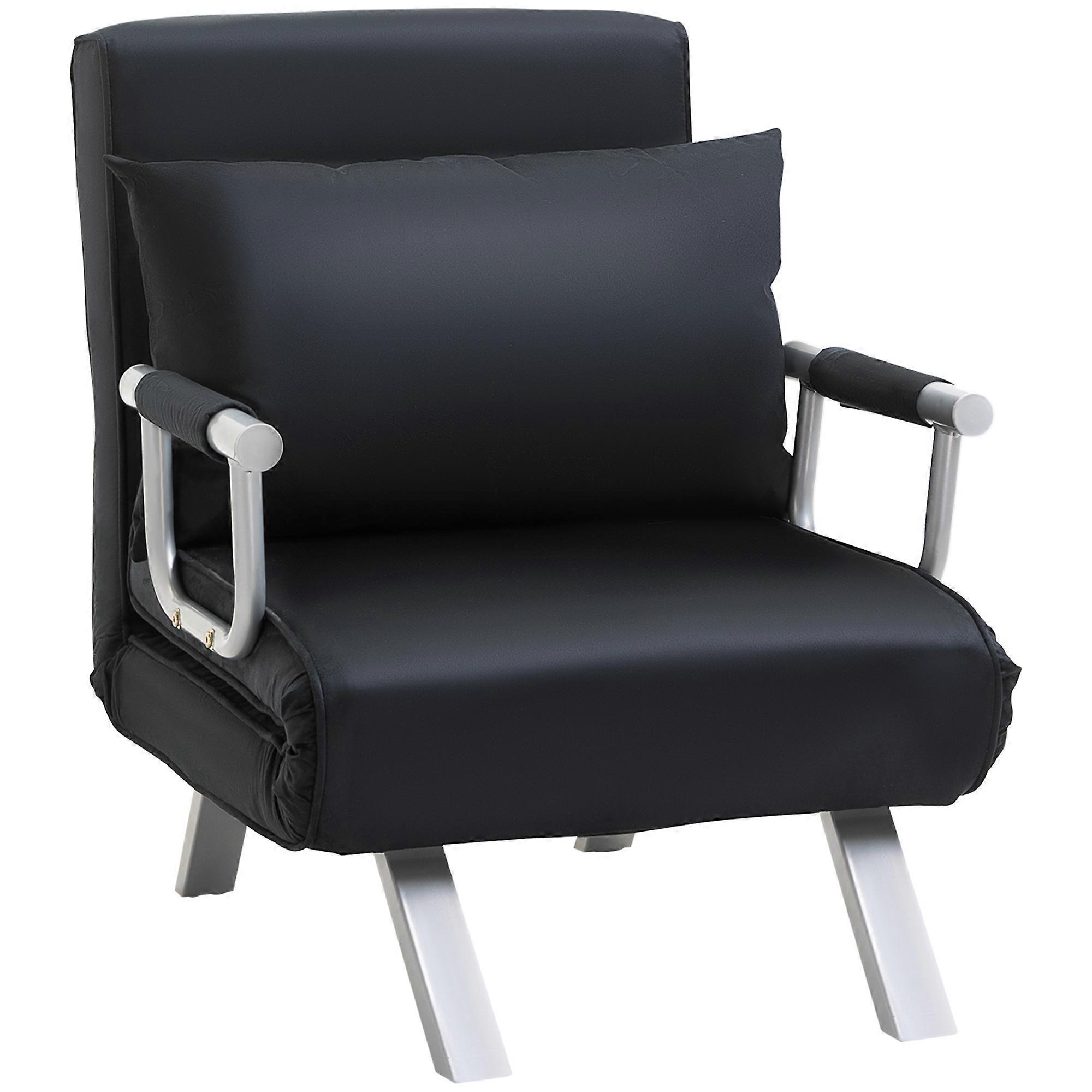 Black HOMCOM 2-in-1 Sleeper Sofa Adjustable Back Removable Cover