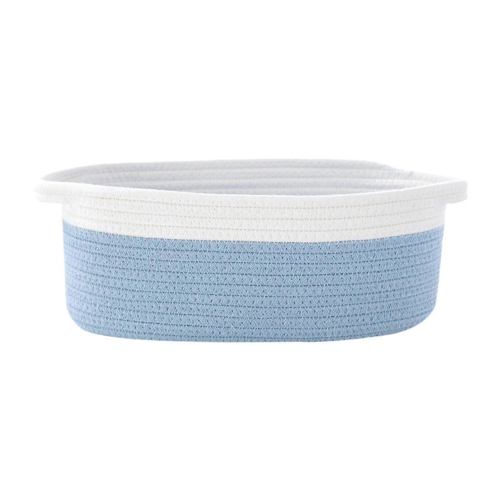 Woven Storage Basket For Organizing Dog Toys And Gifts With Handle White And Light Blue