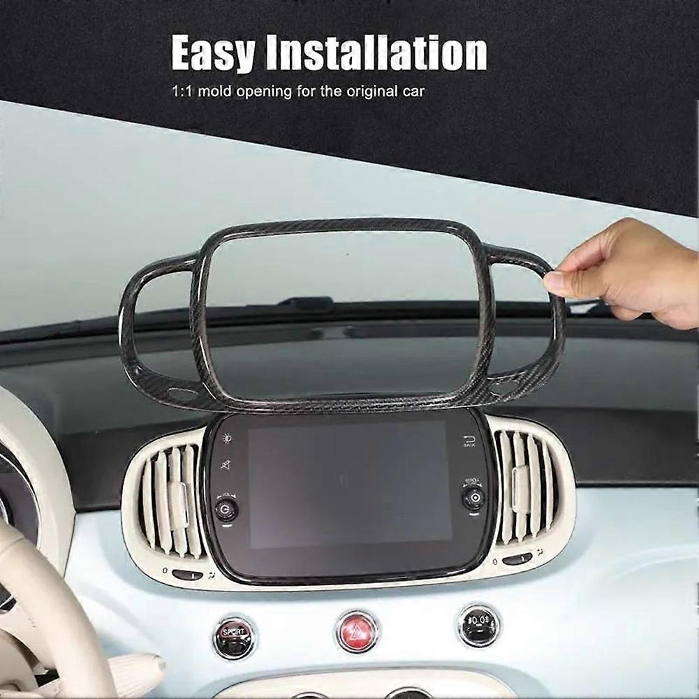 Carbon Fiber Car Dashboard Navigation Screen Frame Cover for Fiat 500 21-2023 LHD Center Air Condition Outlet Frame Trim