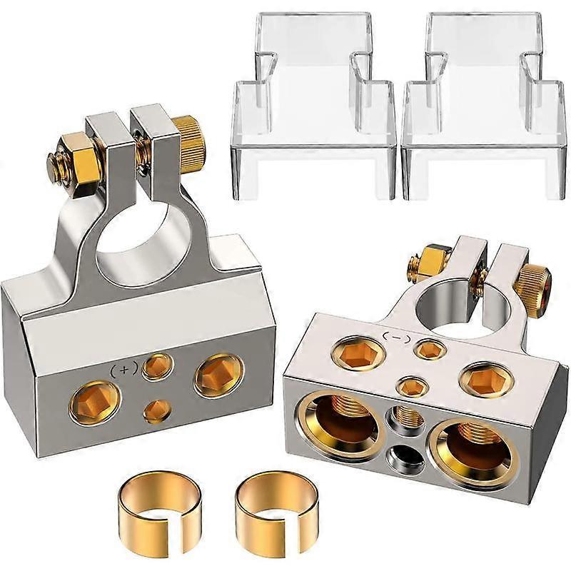 Zware auto-accuconnectoren, 0/2/4/6/8/10 AWG, bovenste pool met meerdere accuklemmen (zilver)