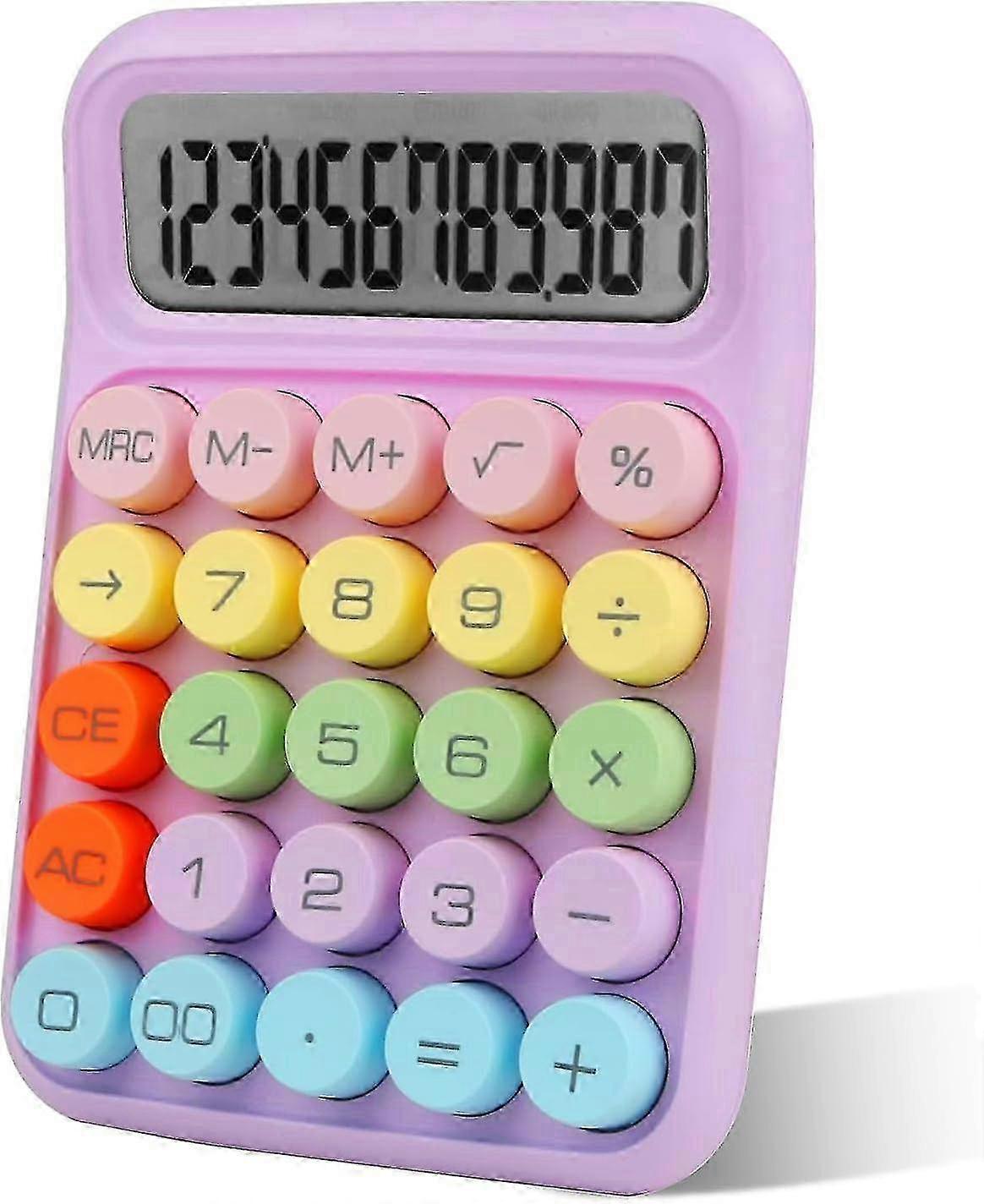 Colorful Calculator, Candy-Coloured Mechanical Keyboard 12-Digit Wide Screen, Cute for Office School