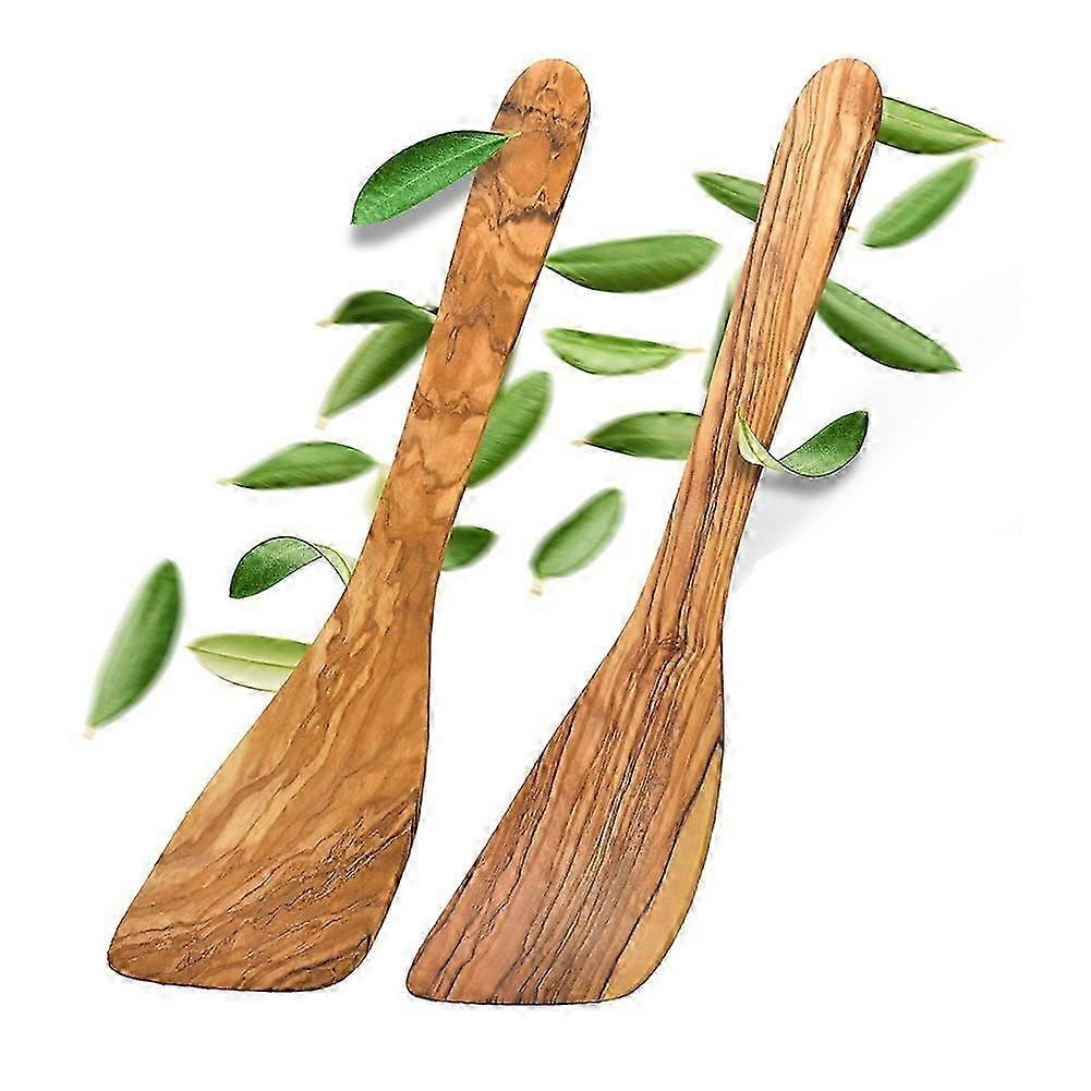 Olive Wood Spatula for Cooking,Wooden Scraping Spoon with Flat Bottom Edge for Nonstick Cookware, St