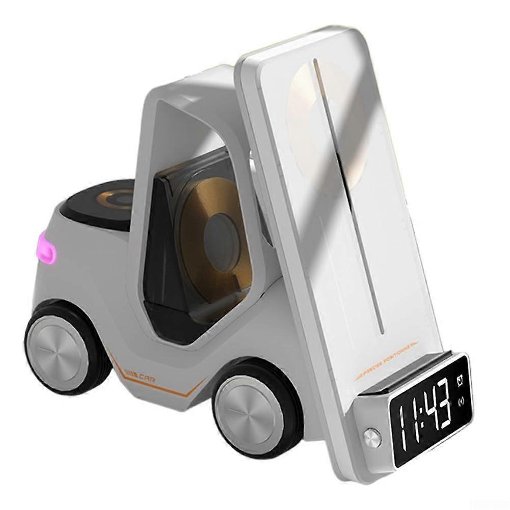 5 In 1 Phone Holder Wireless Charger Stand Alarm Clock 15W Fast Charging LED Display Adjustable Brightness White