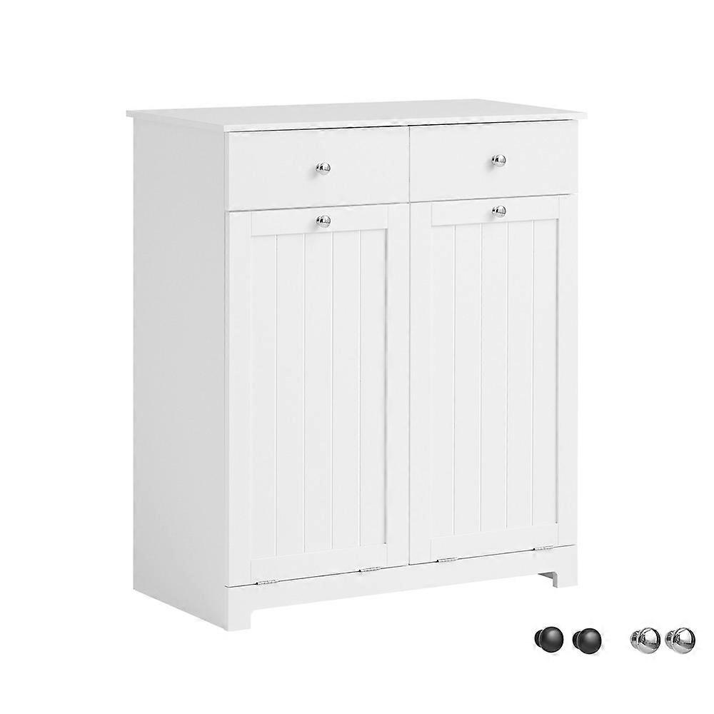 SoBuy BZR33-W,Armoire à linge de salle de bain avec paniers à linge,Grande unité de rangement de salle de bain avec 2 tiroirs et 2 paniers amovibles pour le rangement des serviettes