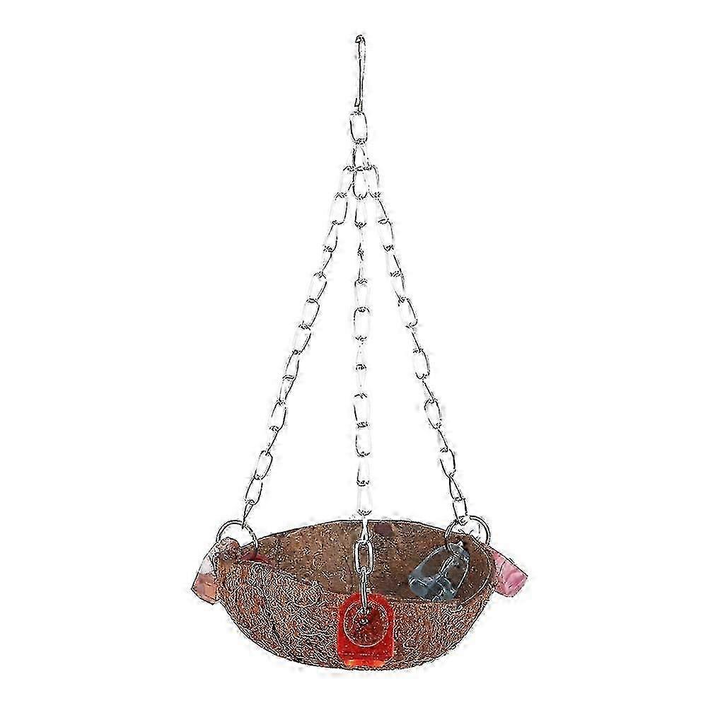 Pet Bird Toy Squirrel Coconut Shell Hanging Basket with Acrylic Rings for Parrot Hammock Playtime