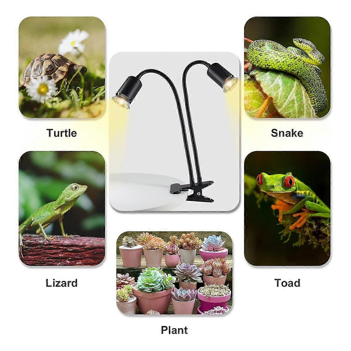 Reptile Heat Lamp, Double-Head Heat Lamp with Clamp,Reptile Light with Cycle Timer for Turtle, Beard
