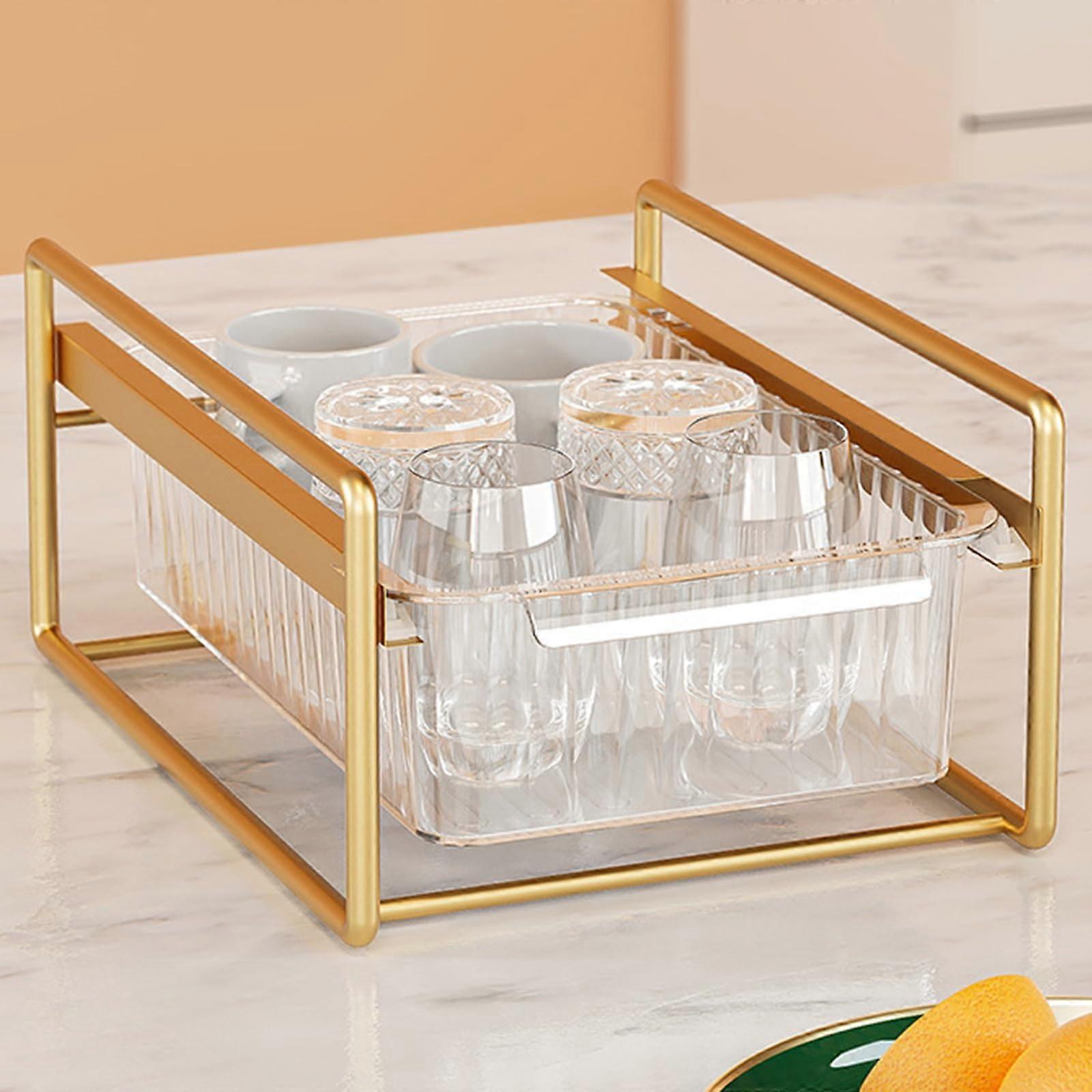 Sliding Kitchen Storage Rack Extendable Under Sink Shelf Organizer 32 X 23.6 cm Gold Finish RustProof