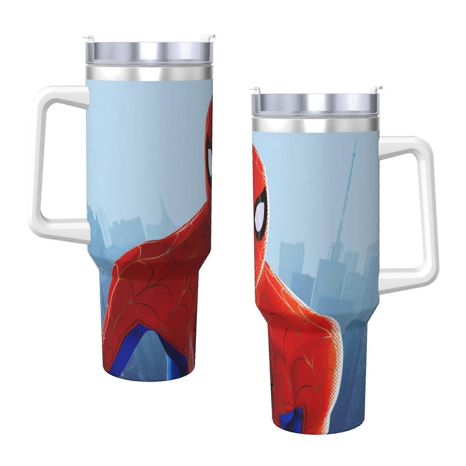 스파이더맨 40oz H2.0 스테인리스 스틸 진공 단열 텀블러 (뚜껑 및 빨대 포함, 물, 아이스티 또는 커피, 스무디용)